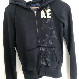 American Eagle Navy Blue Zip Up Fleece Hoodie XS